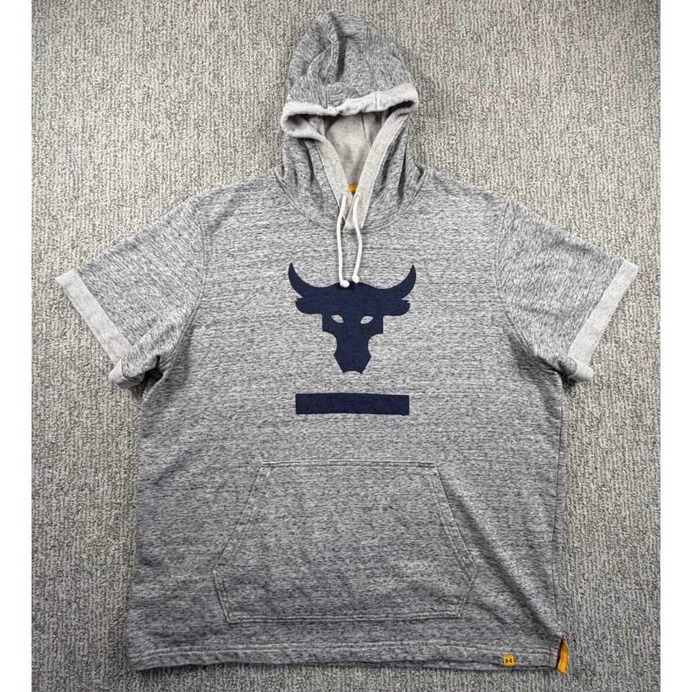 Under Armour Project Rock Hoodie Men XXL Gray Short Sleeve Brahma Bull Gym